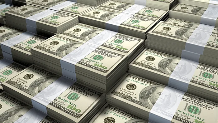 Stacks of hundred dollar bills