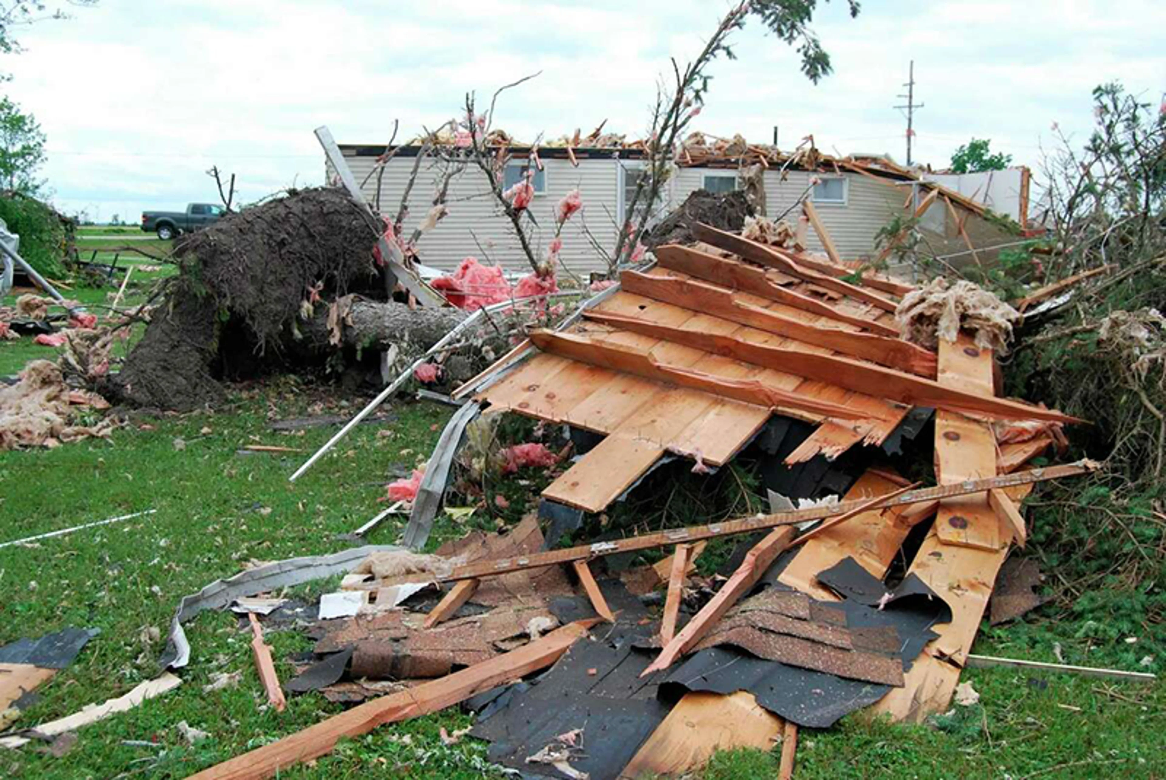 Wreckage of a house after a disaster