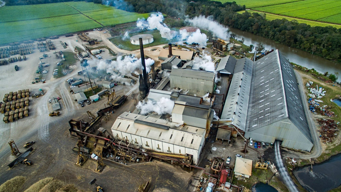 Aerial view of a sugar refinery