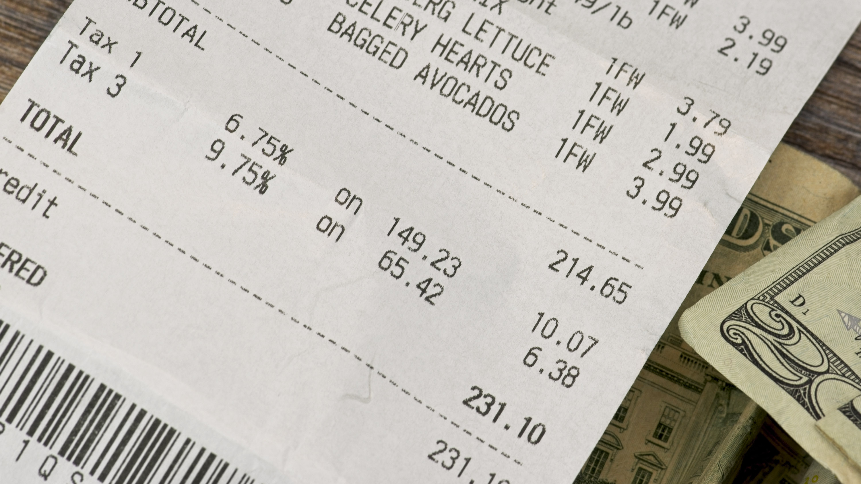 high prices on a grocery store receipt