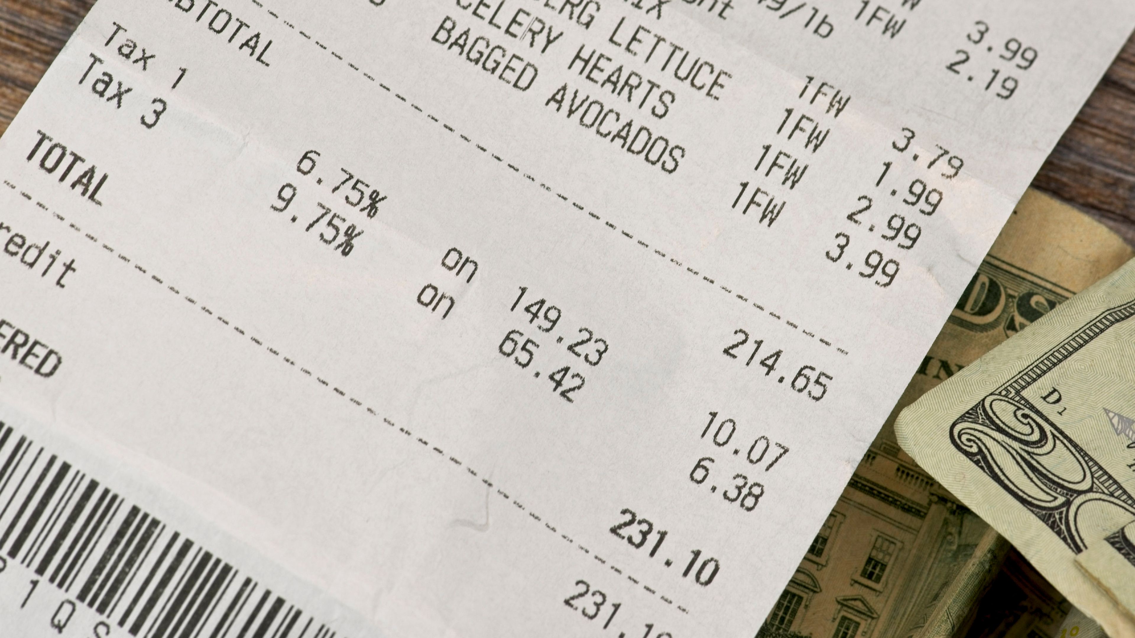 high prices on a grocery store receipt