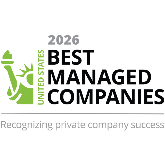 Graphic badge design featuring “2026 Best Managed Companies” recognition with a stylized emblem