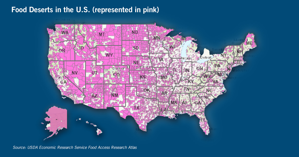 Map of food deserts in the U.S.
