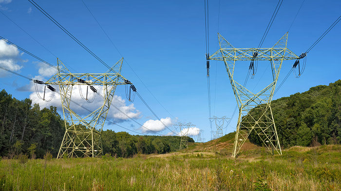 Electric transmission towers and lines