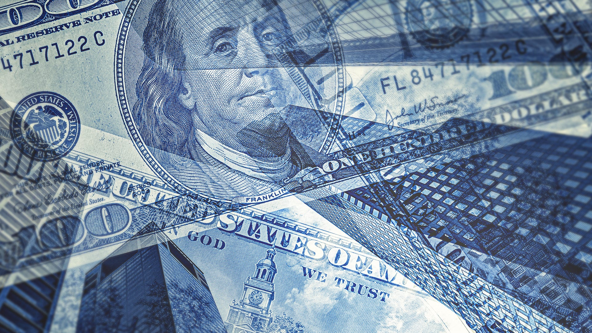 Collage of dollar bill with digital overlays