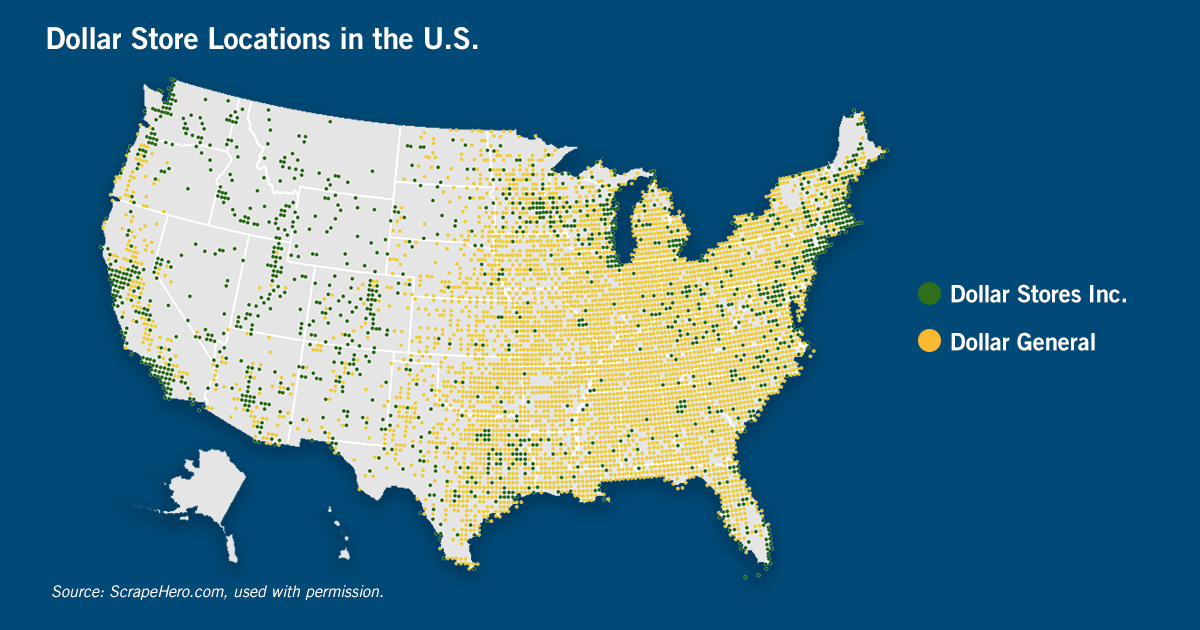 Map of dollar store locations in the U.S.