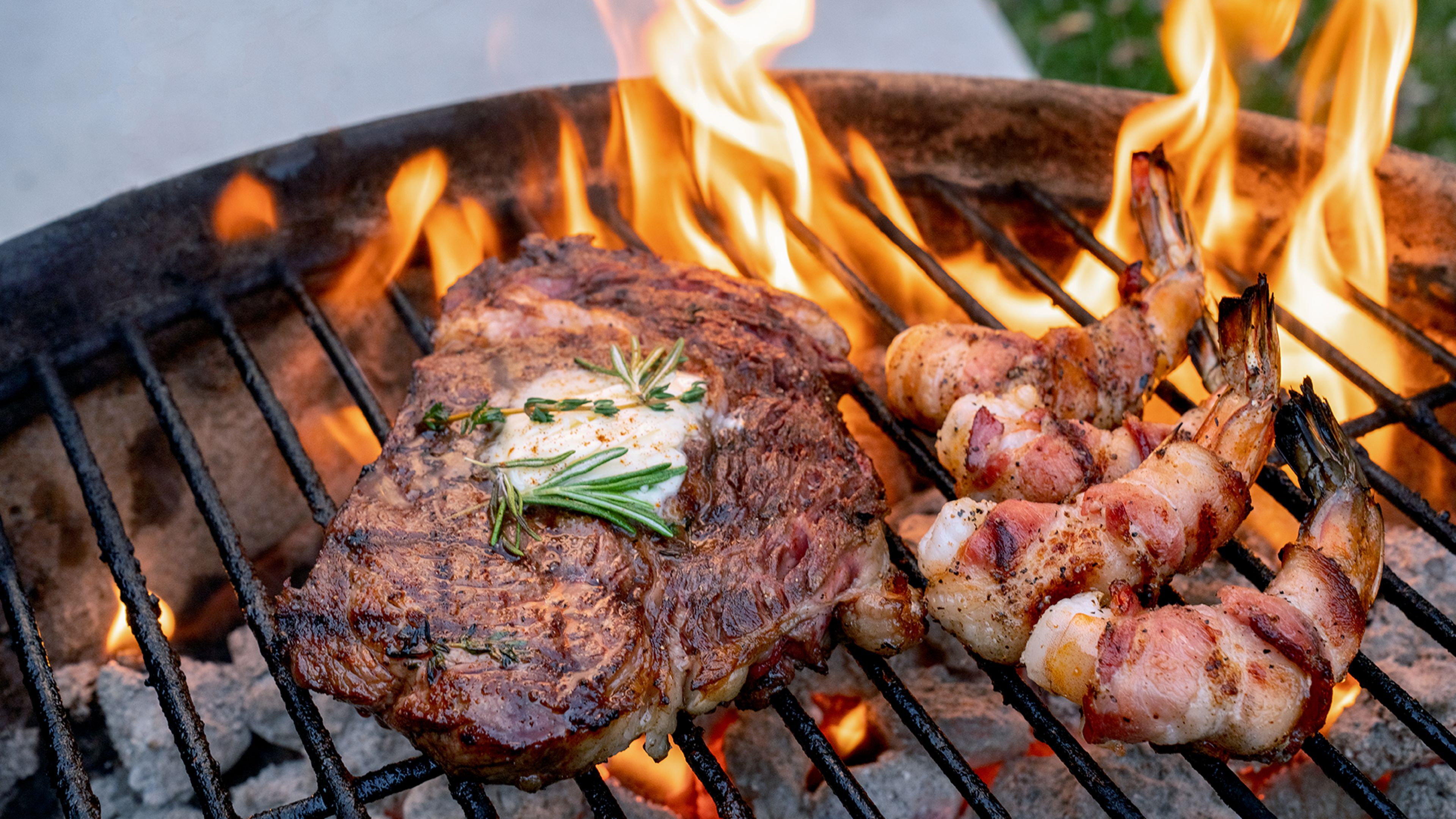 Steak and shrimp on the grill