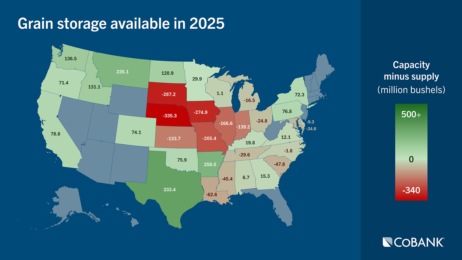 Map of grain storage available in 2025
