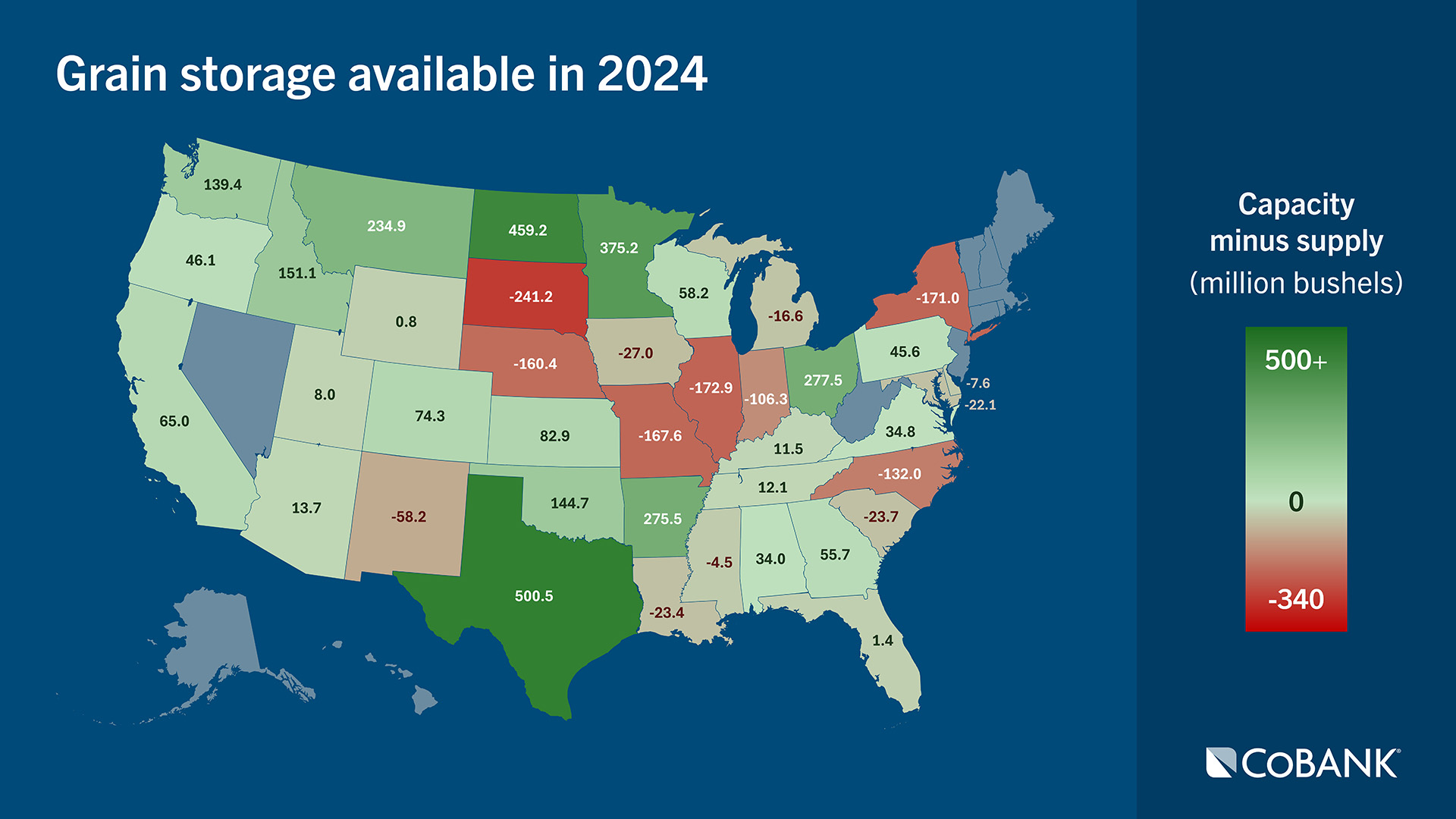 Map of grain storage available in 2024