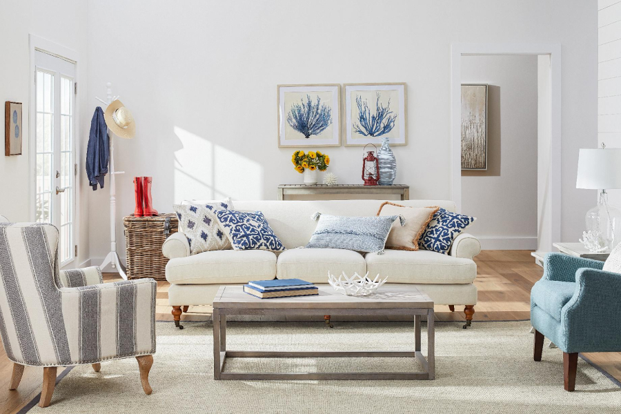 Coastal Living Room with White Furniture