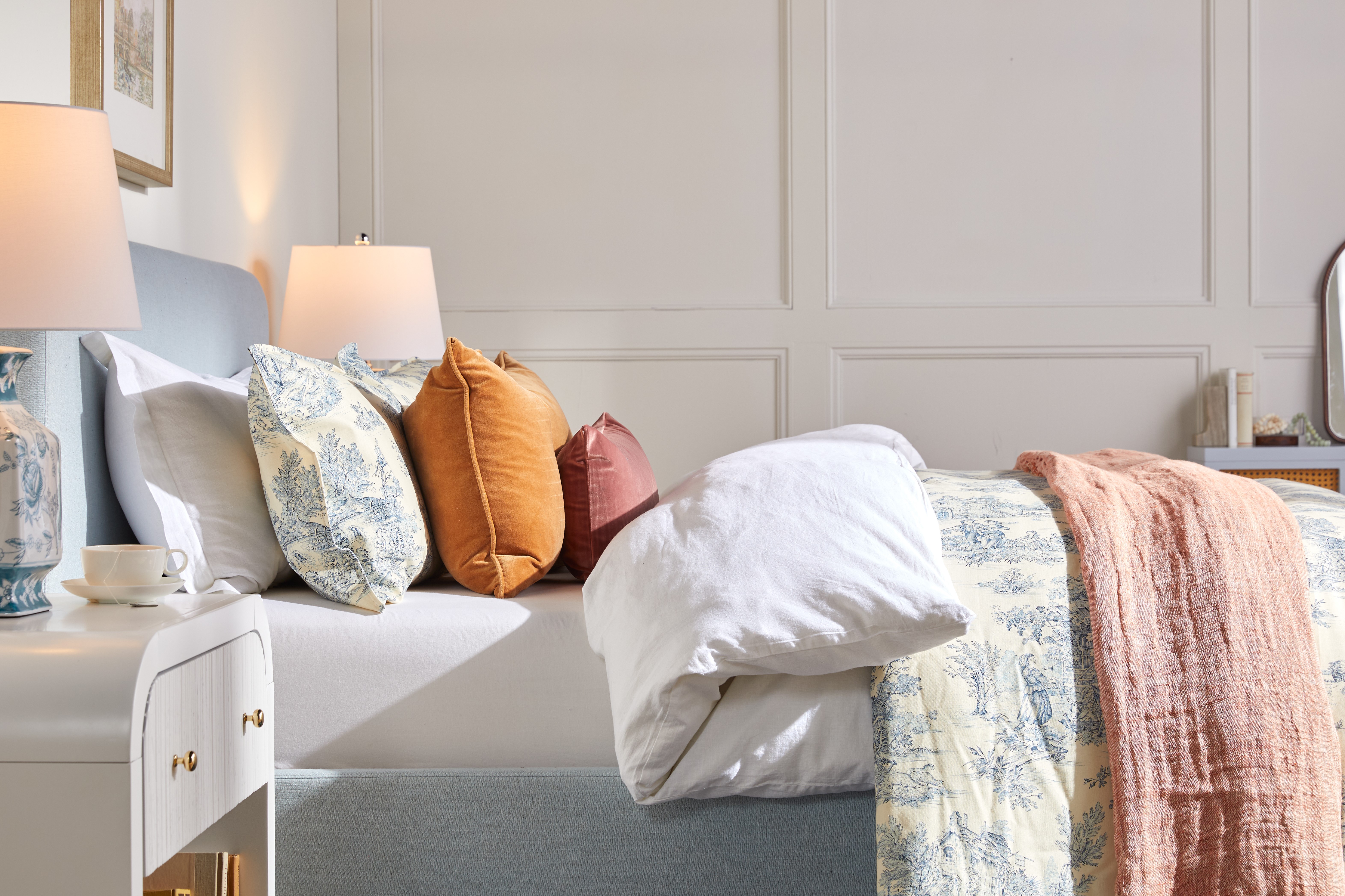 Bed with Fitted Sheets and Bedding