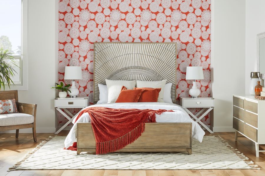 Bedroom with Red Floral Decor