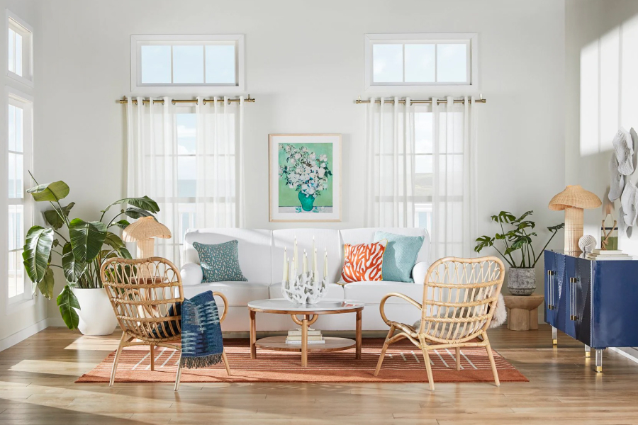 Coastal Living Room with Wicker