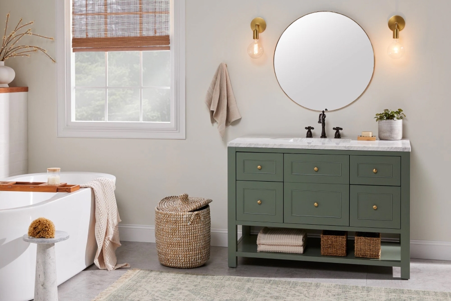 Small Bathroom with Storage Basket