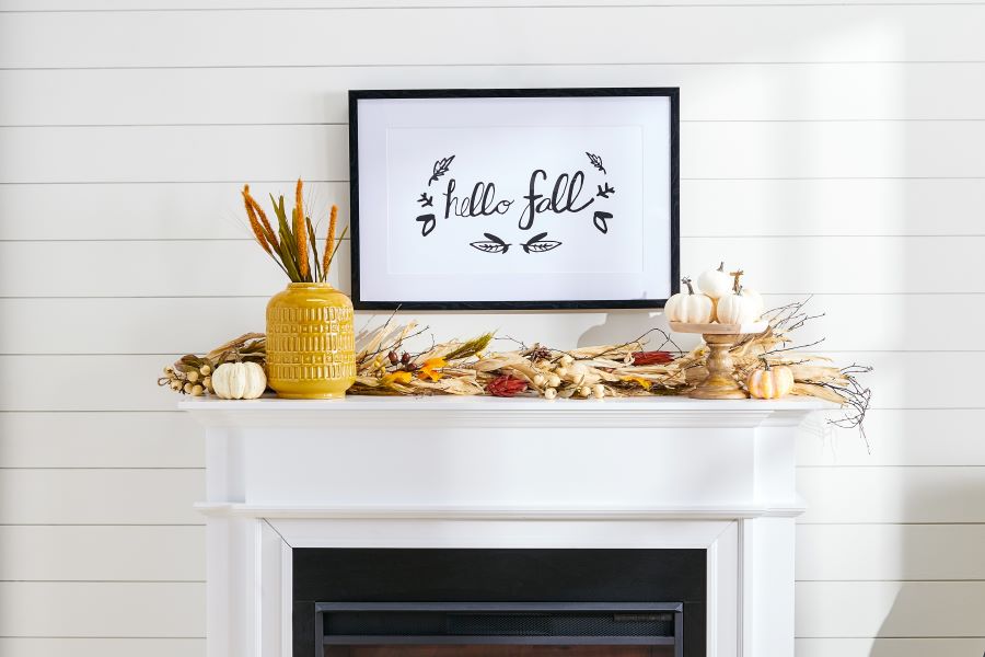 Mantle with Fall Decor and Sign