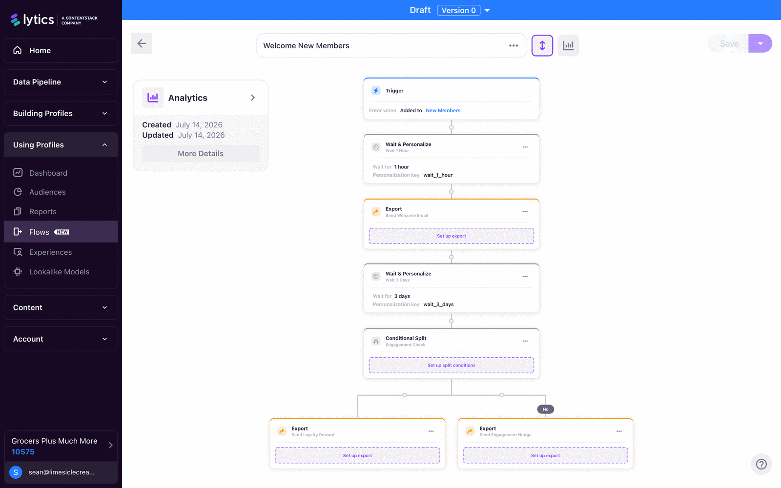 Flows dashboard and canvas overview.