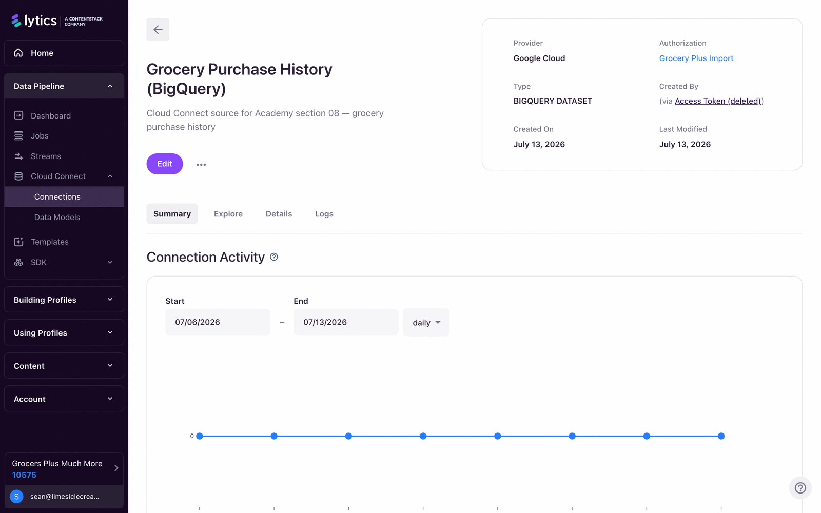 Cloud Connect flow from warehouse query to profile enrichment.