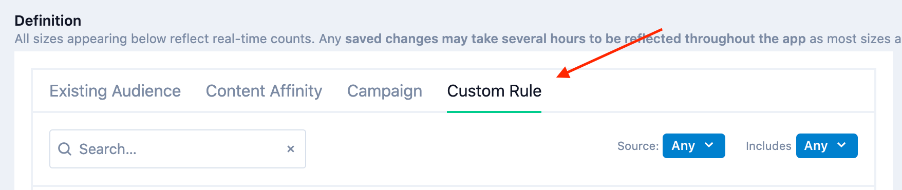 Existing audiences under Custom Rule.png