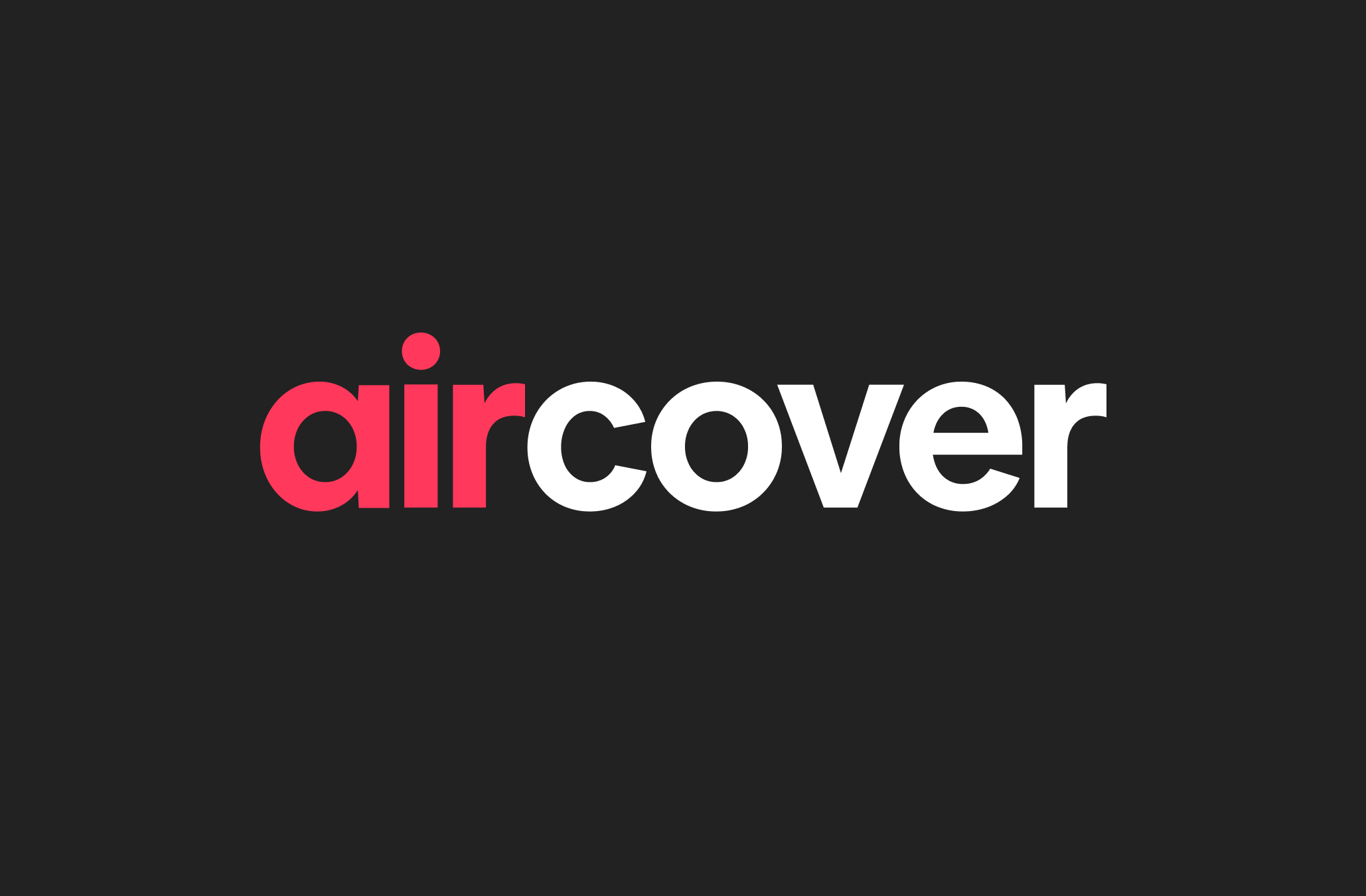 Логото на AirCover, изписано с червени и бели букви на черен фон.