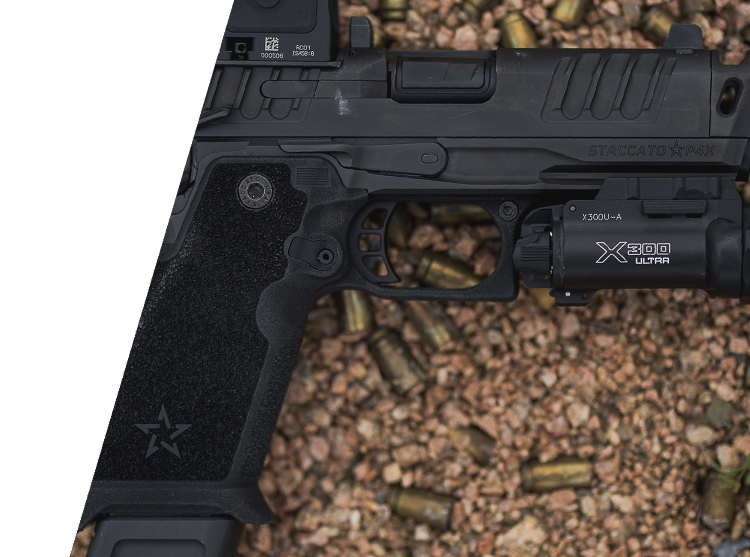 Staccato 2011 slide and grip detail with star logo