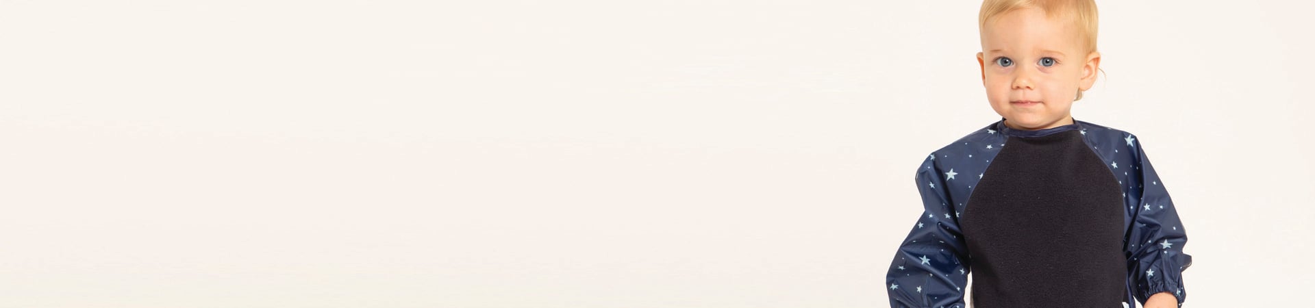 All4Ella Banner with child wearing a long sleeve bib