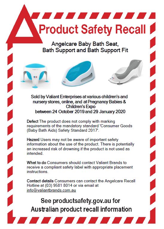 Angelcare baby bath seat bath support and bath support fit recall notice