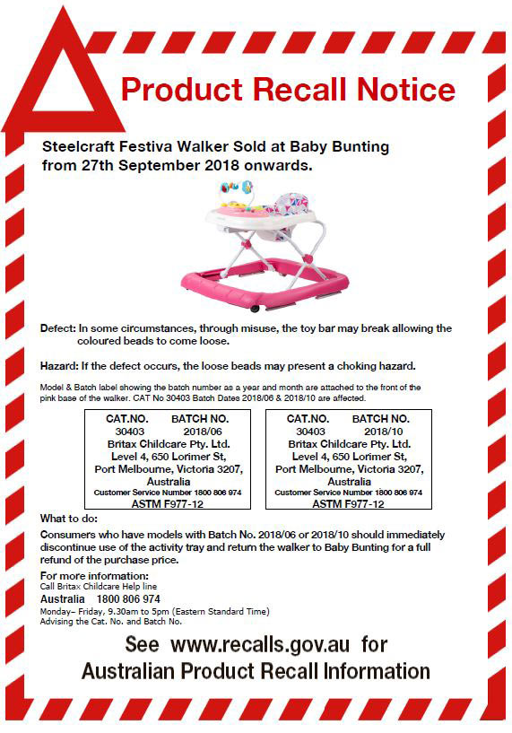 Steelcraft Festiva Walker Recall Notice