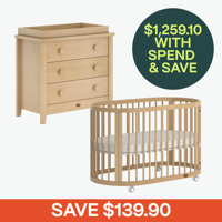 Boori Oasis Cot, Boori Chest & Boori Mattress Package.