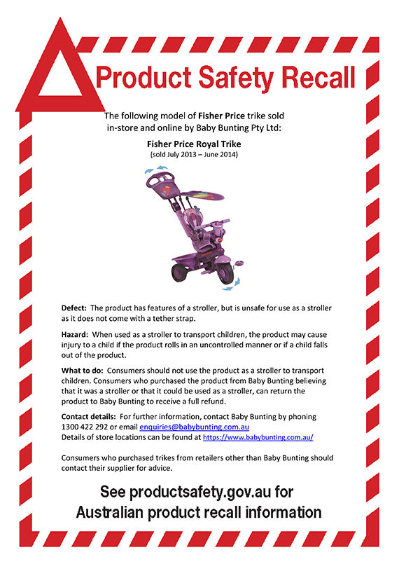 Fisher Price Royal Trike Recall Notice