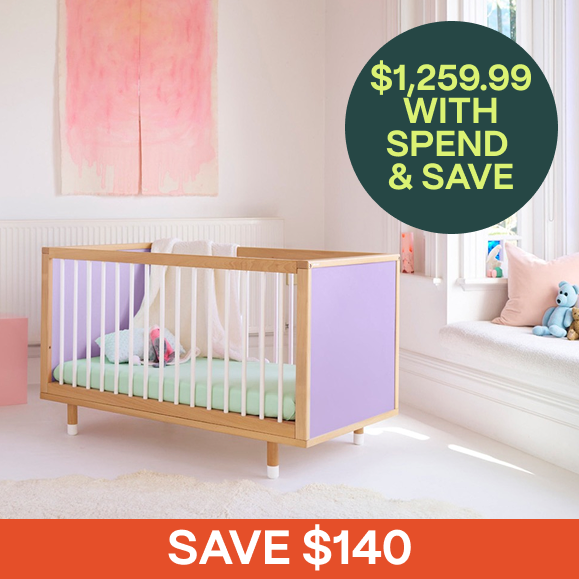 Bold Baby Lilac and Teal Cot + ComfiCore Mattress Bundle