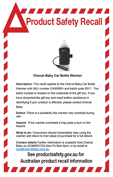 Cherub Baby Car Bottle Warmer Recall Notice