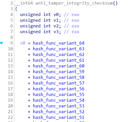 Integrity check summing up the function addresses