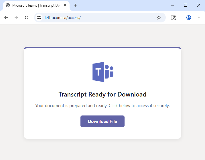 Fake Microsoft Teams landing page