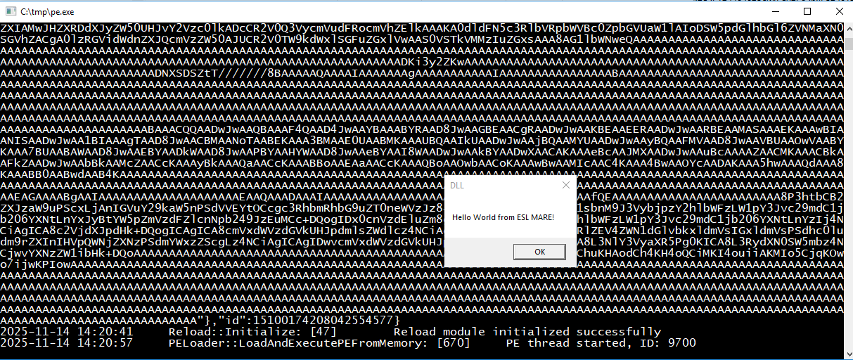 Load and execute encoded PE from memory