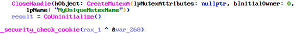 Mutex value MyUniqueMutexName within dead code