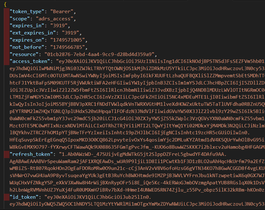 Figure 7: Captured JWT access, refresh and id token after exchange with authorization code