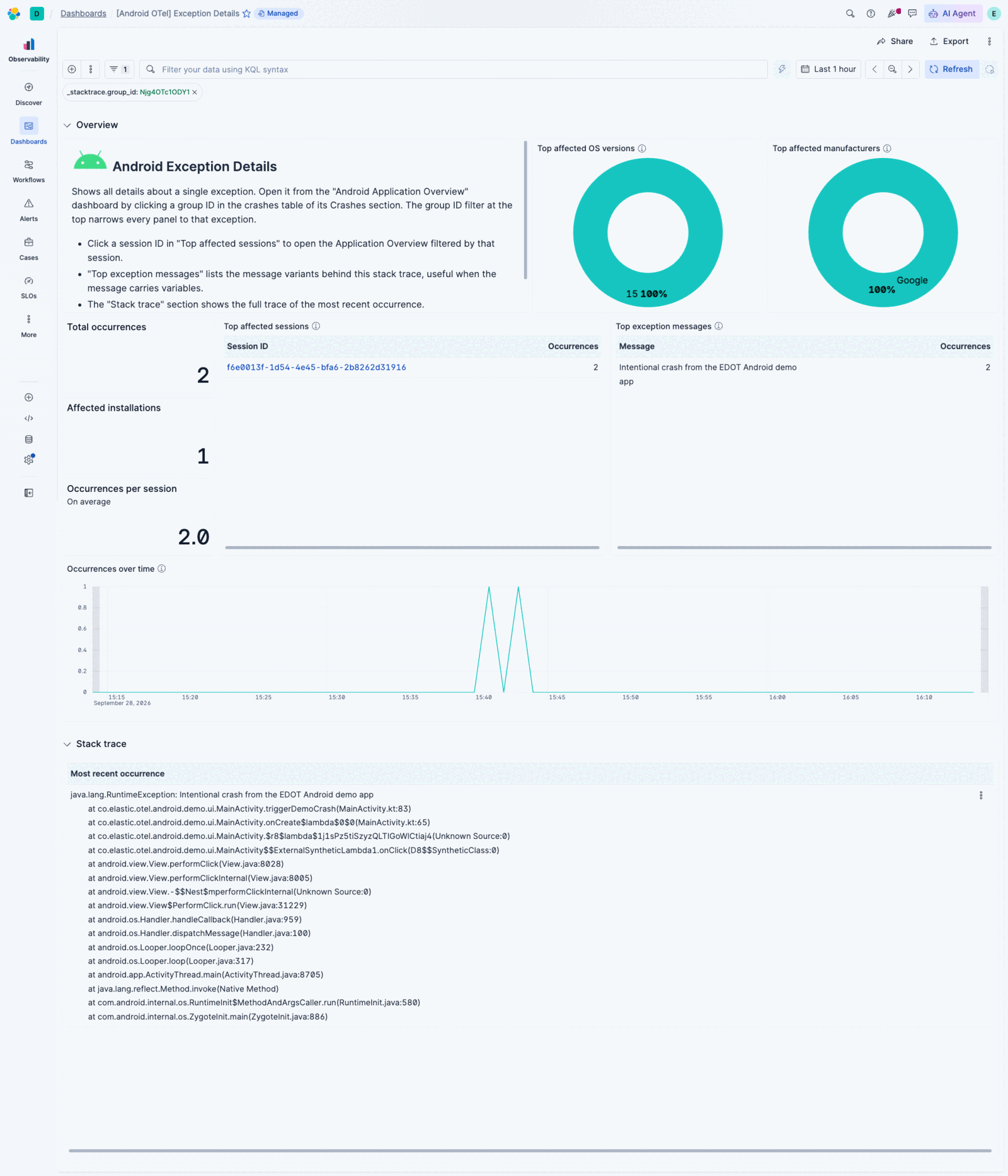 Exception dashboard view