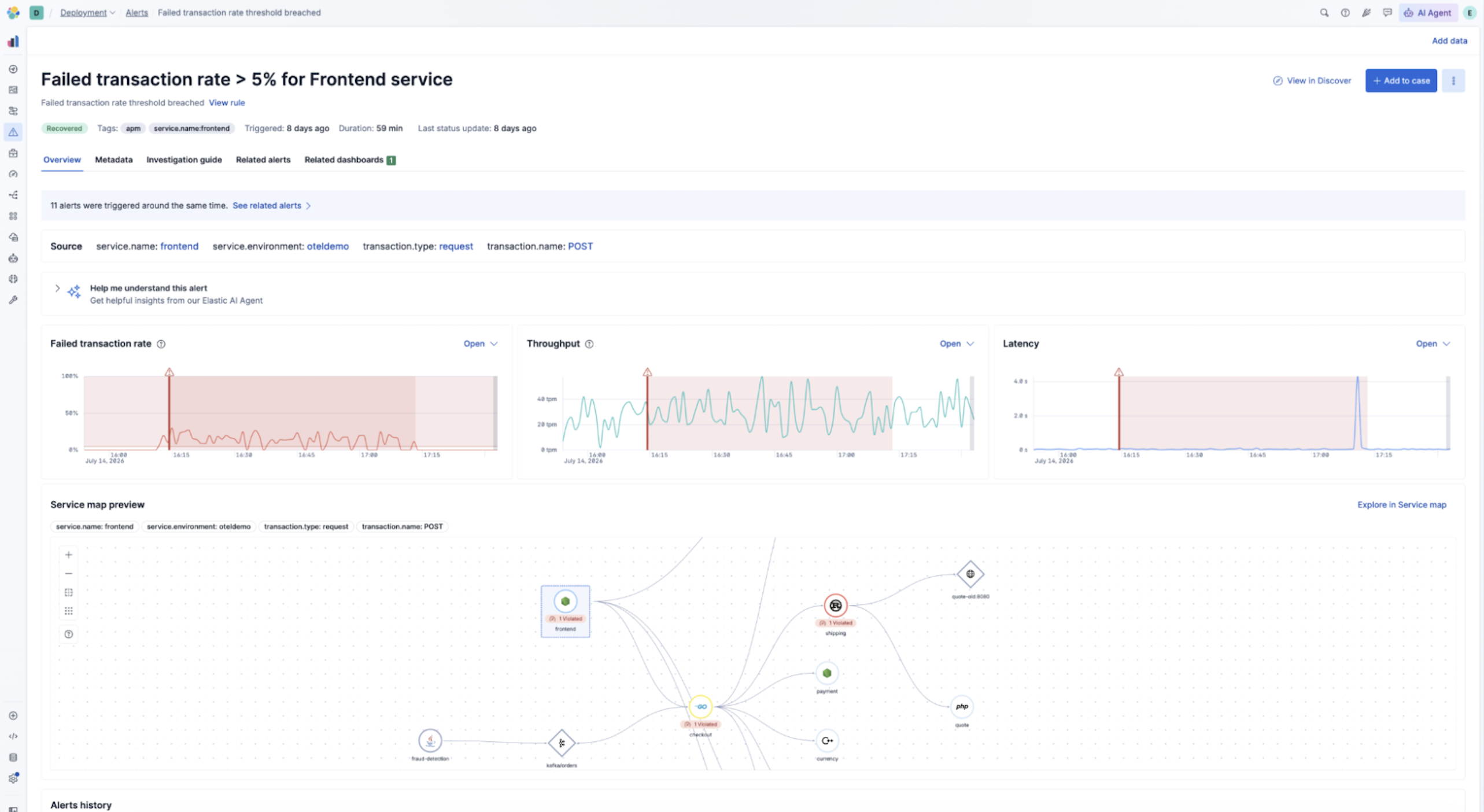 Identify dependencies directly on your alert detail pages.