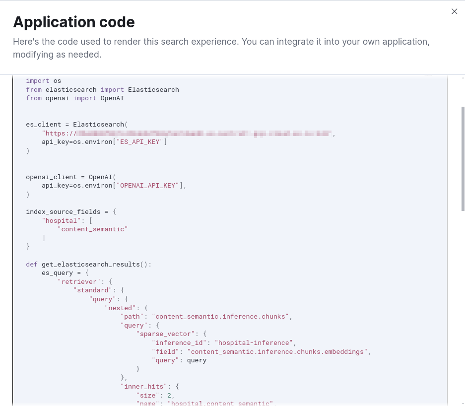 Elastic Playground view code to chat with data