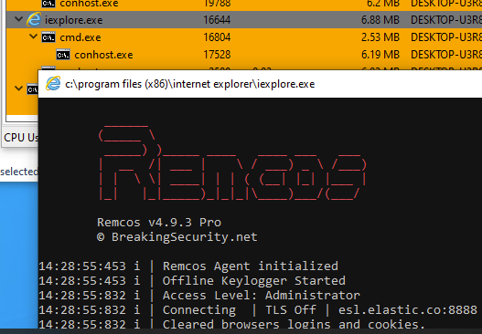 REMCOS running injected into iexplore.exe
