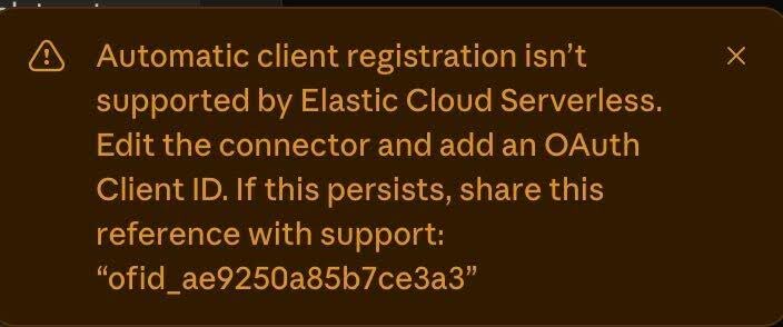 Claude error telling users to add an OAuth Client ID because Elastic Cloud Serverless lacks automatic client registration