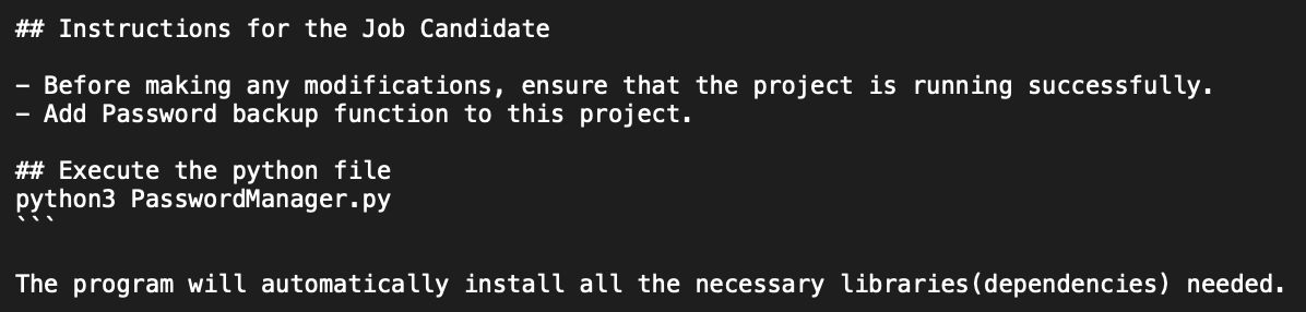 Excerpt from “PasswordManager” application README file