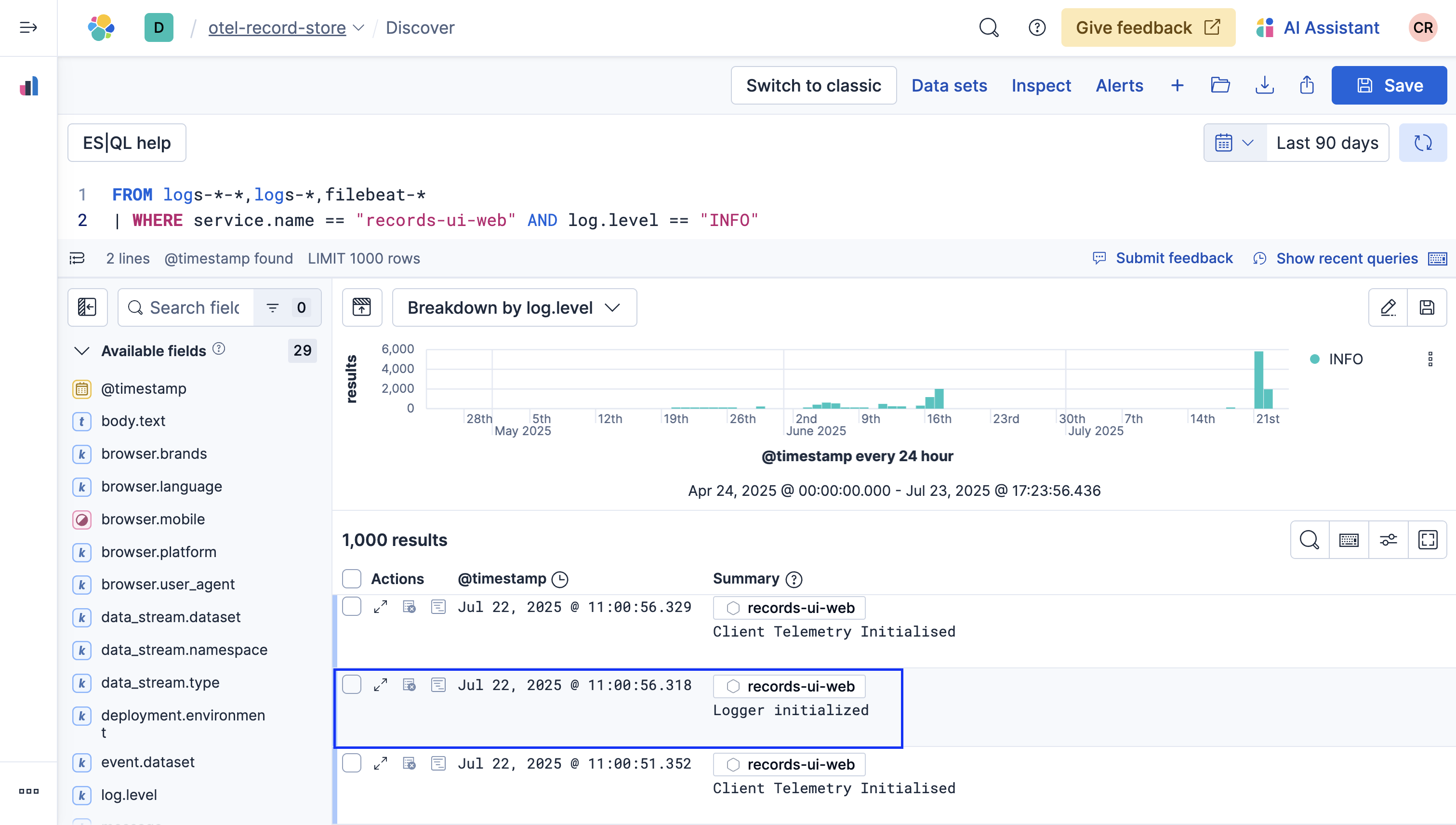 Sample Logs in Discover