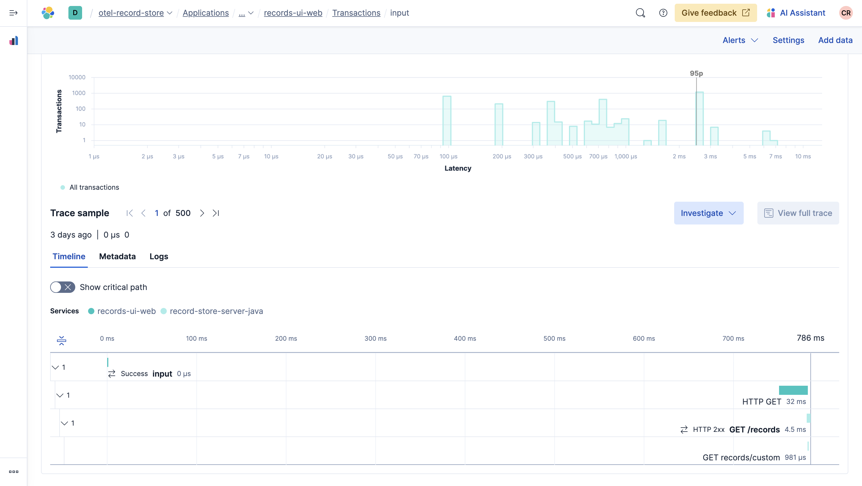 User Interaction input Sample Trace