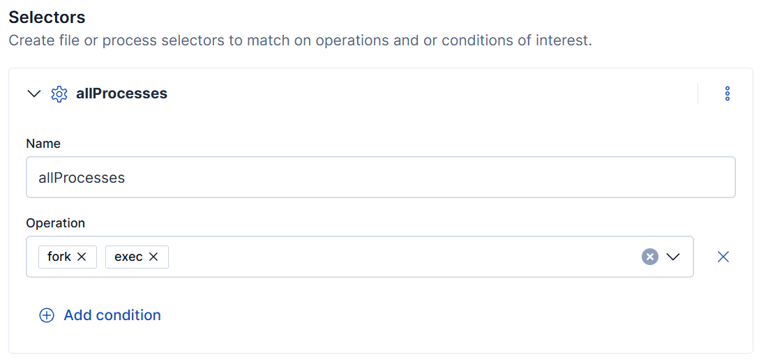 Figure 5: Defend for Containers allProcesses selector