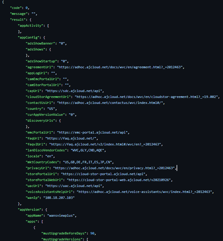 POST response from https://sdc-portal.ajcloud.net/api/v1/app-startup
